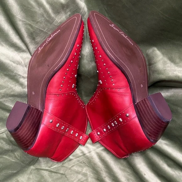 Sam Edelman Red Studded Ankle Boots - Picture 6 of 9